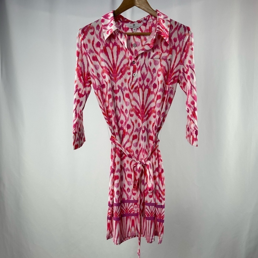 NWT Jean-Pierre Klifa Donna Collared 3/4 Sleeve Faux Wrap Dress in Pink Size‎ M